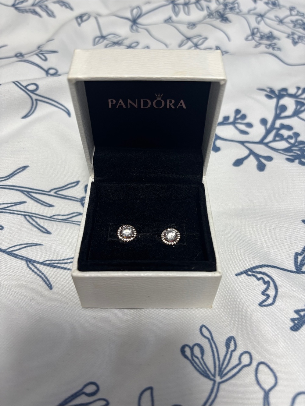 Pandora Rose Gold Halo Stud Earrings with Clear Crystals